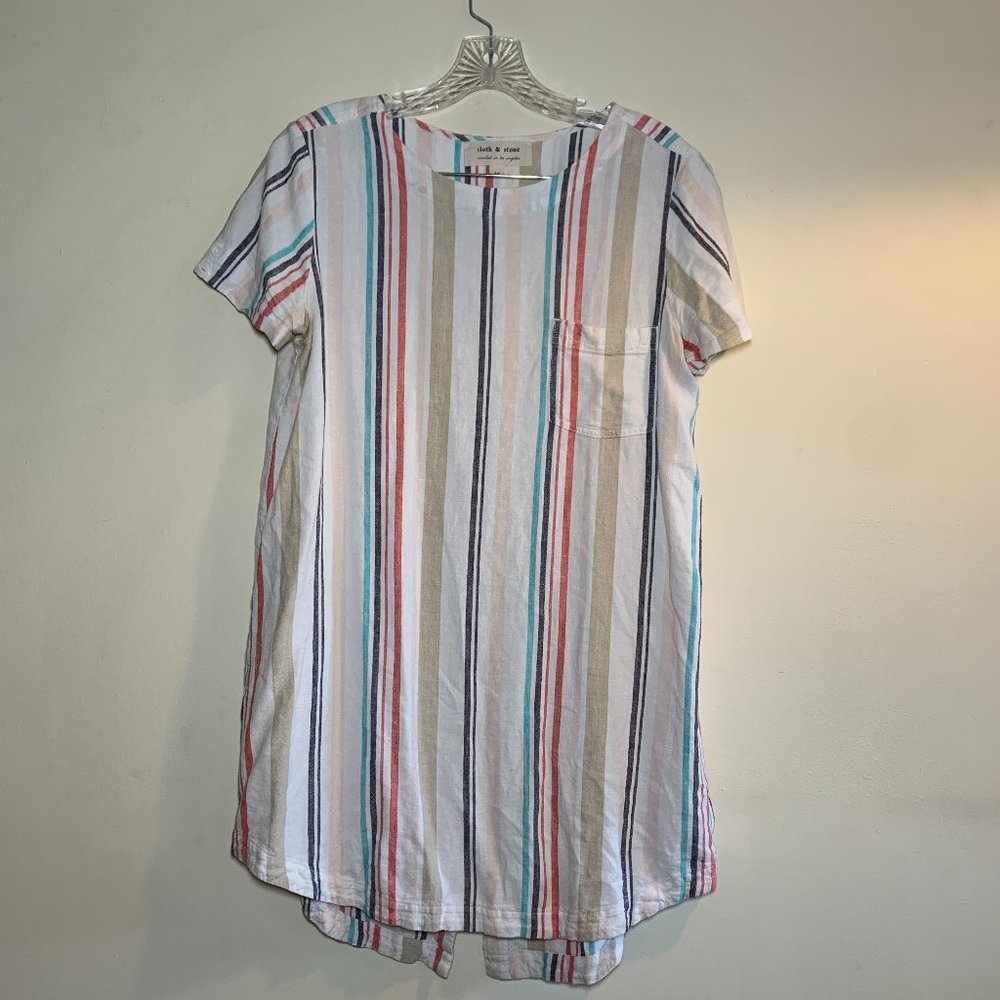 Shirt/Tunic - vertical stripes, buttons down the back, scoop neck